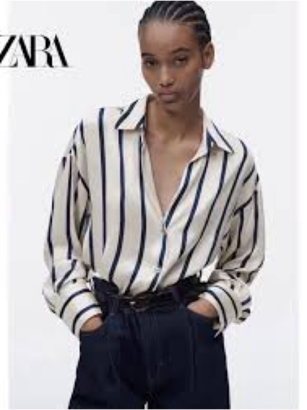 NWT ZARA SATIN STRIPE BUTTON DOWN L